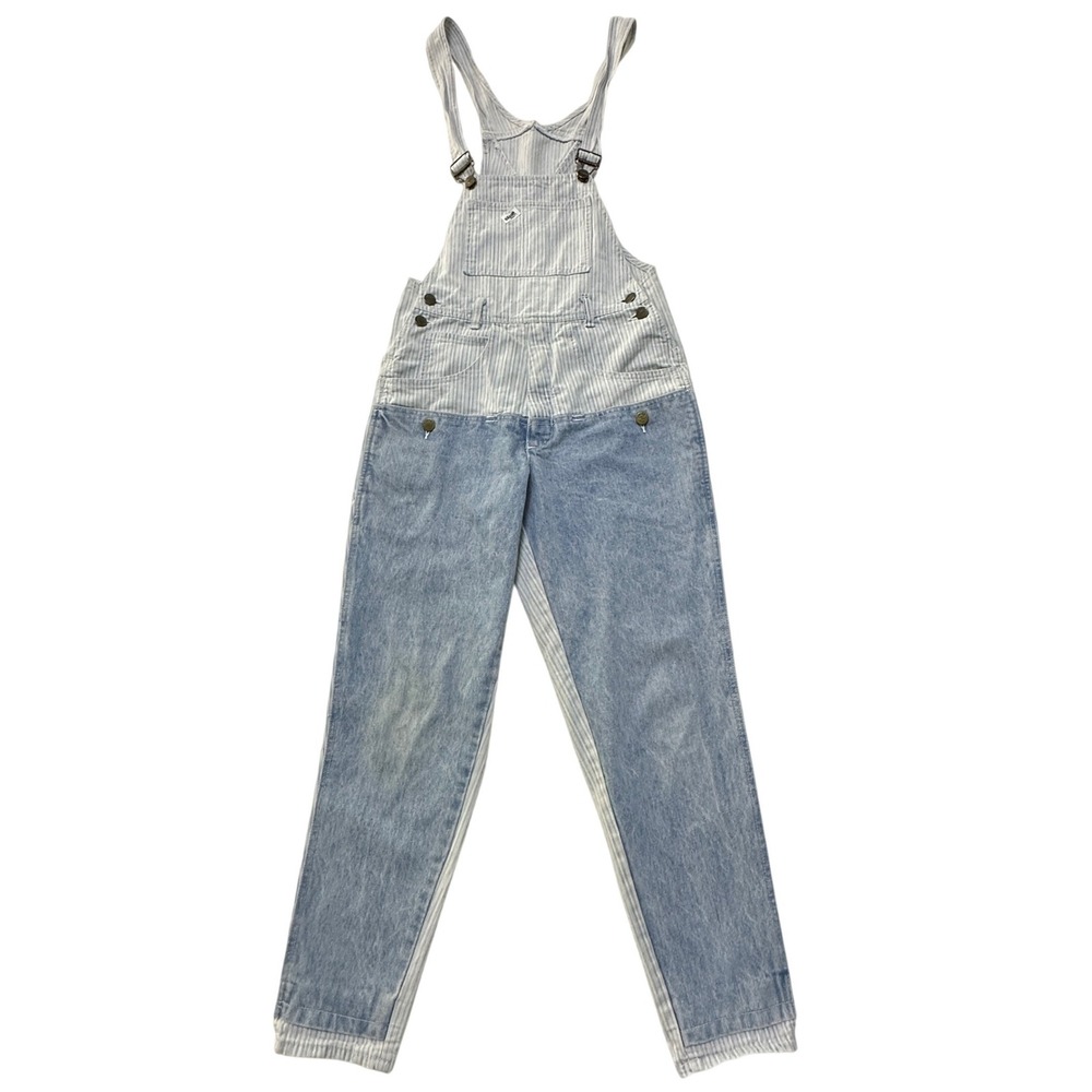 Guess Overalls Womens 1 VTG 90s Pinstriped Colorblock Denim Made in USA Coastal
